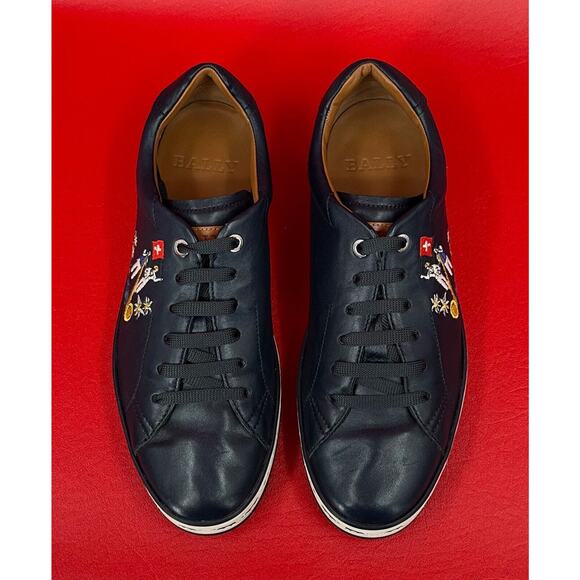 Bally Animal Anistern Navy Blue Leather Low Top Embroidered Sneakers Sz 6 1/2 D main image 11